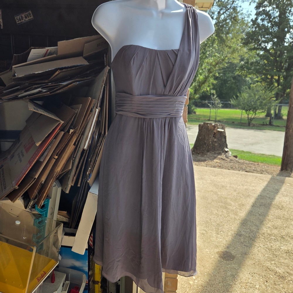 WTOO by Watters & Watters Gray One Shoulder Chiffon Cocktail Dress Size 2